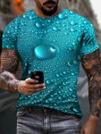 Men's Quick Dry 3D Digital Water Drop Pattern Print T-Shirt With Crew Neck And Short Sleeve Casual And Stylish Tops Suitable For