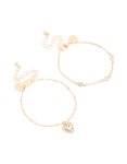Goldair Gold Diamante Heart & Circle Charm Bracelets 2-PACK