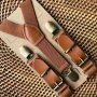 Men's Groom Cognac Brown Pu Leather Suspenders Country Style Harness Set