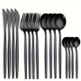 16-PIECE Black Stainless Steel Flatware Set - Includes Dinner Knife Fork Soup Spoon Teaspoon - Dishwasher Safe - Perfect For Home Kitchen Restaurant Bar