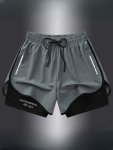 Men's Letters Graphic Print Fake Two-piece Shorts With Pockets Active Drawstring Shorts For Summer Outdoor