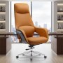 Modern Executive Genuine Leather Swivel Office Chair - Orange