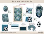 Cot Duvet Bedding Soccer Flying Soccer Ball Light Blue Set