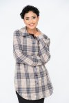 Ladies Loose Shirt Plaid Print V-neck Long Sleeve