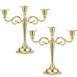 Dyna-living Gold Candelabra Centerpiece 3-ARMS Candelabra Candle Holder For Tables 2 Packs Metal Candlestick Stand Candelabras C