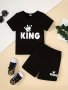 2pcs Boys Casual KING Letter Graphic Print Short Sleeve T-shirt & Shorts Set Comfy Summer Boys Clothes