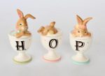 S 3 Rabbit Egg Cup Ceramic Hop Lids 13X5.5CM