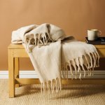 Woollen Blend Blanket Throw Eggshell