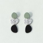 Light Color With Black Leaf Pattern Dangle Earrings Elegant Vacation Style Acrylic Jewelry Daily Casual