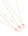 Kids Gold Pink Bff Heart Necklaces 3-PACK