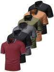 6PCS Summer Men's Fashionable Lapel Short Sleeve Golf T-Shirt Suitable For Commercial Entertainment Occasions Such As Tennis And