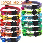 10-PACK Reflective Breakaway Cat Collars With Bells & Round Ears Durable Polyamide Material Adjustable Safety Pet Collar Set Wit