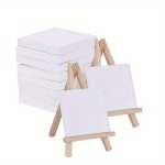 10PCS MINI Canvas Panels And Easel Set 9.91 X 9.91 Cm Stretched Canvases 10PCS MINI Painting Canvas With 2PCS Wooden Easels Squa