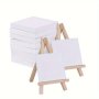 10PCS MINI Canvas Panels And Easel Set 9.91 X 9.91 Cm Stretched Canvases 10PCS MINI Painting Canvas With 2PCS Wooden Easels Square Art Canvases