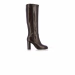 Round Toe Tall Block Heel Boots -dark Brown