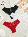 3PCS Boe Decor Floral Lace Semi Sheer Briefs Sexy Comfy Breathable Stretchy Intimates Panties Women's Lingerie & Underwear