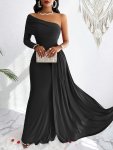 One Shoulder Bodycon Swing Dress Elegant Asymmetrical Neck Solid Dress For Party & Banquet Women's Clothing
