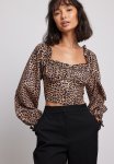 Cropped Print Long Sleeve Blouse - Leo
