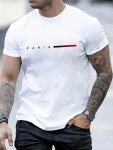 Paris" Alphabet Print Men's Crew Neck Short Sleeve T-Shirt Casual Summer T-Shirt For Daily Wear And Vacation Resorts