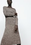 Rib-knit Off-the-shoulder Dress - Beige Brown Multi