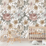 Soft Vintage Floral Wallpaper - 1.2M Wide X 3M High Non-adhesive Requires Wallpaper Glue