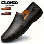 CLOHOO Men's Loafer Shoes Handmade Stitching Casual Slip On Shoes