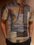 Men's 3D Irregular Pattern Digital Print Drawstring Short Sleeve Golf Shirt For Summer Casual Daily Wear