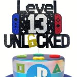 Level 13/9/10/11/12/13/14 Unlocked Birthday Cake Topper Gaming Theme Paper Decoration No Electricity Or Feathers Required For Pa