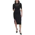 Grated Yoke Sweater Dress -black