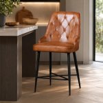 Tan Buffalo Leather Counter Chair With Black Metal Legs