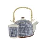 Blue Weave Ceramic Teapot Set Incl 4 Mugs