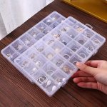 28-GRID Clear Plastic Jewelry Organizer Box - Multipurpose Contemporary Buckle Closure - No-electricity Needed Home & Travel Use