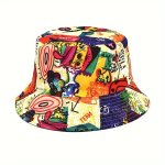 Abstract Cartoon Graffiti Bucket Hat Trend Print Casual Fisherman Cap Unisex Sunscreen Sports Sun Hat For Women Men