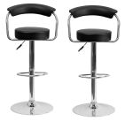 Bar Stools / Breakfast Chairs With Armrest - Set Of 2 - Black