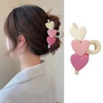 Valentines Hair Clips Pink Heart Hairs Claw For Women Three Heart Hairs Claws Clips For Thick Hair Pink Hairs Clips Big Resin Ha