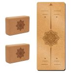 5MM Cork Yoga Mat & 2 Pack Yoga Blocks Non Slip Natural Fitness Pilates Set
