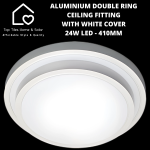Aluminium Double Ring Ceiling Fitting With White Cover - 24W LED - 410MM