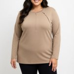 Ladies Plain 3PLEATS Cut & Sew Tunic - 60 Mocca