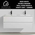 Enzo White Double Drawer Wall Hung Basin & Vanity Unit - 1200MM