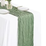 1PC Polyester Table Runners Green Rural Gauze Tablecloth Romantic Wedding Runner Simple Solid Color Table Cover Holiday Desktop