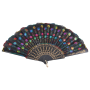 Colored Embroidered Flower Pattern Black Cloth Folding Hand Fan