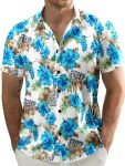 Jogal Men's Flower Casual Short Sleeve Aloha Hawaiian Shirt Medium Blue
