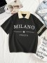 Milano Print Loose Polo T-Shirt Casual Short Sleeve Collared Sporty Top For Summer & Spring Women's Clothing