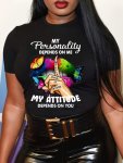 Butterflies & Lips Print T-Shirt Short Sleeve Crew Neck Casual Top For Spring & Summer Women's Clothing