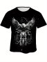 Retro Style Men's 3D Digital Eagle Motorcycle Rider And Lightning Pattern T-Shirt Crew Neck And Short Sleeve Tee Novel And Trendy Tops For Summer