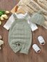 Infant Baby Wool Knitted Suspender Jumpsuit Long Legs Climbing Suit With Hat Set Without Lining