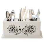 Wooden Protea Cutlery Holder White 29CM: