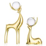Sziqiqi Brass Reindeer Sculptures Animal Figurine Statues Christmas Deer Pure Copper Heavy Reindeer Ornaments For Home Decor Acc