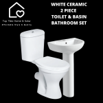 White Ceramic 2 Piece Round Bathroom Set - Basin + Toilet