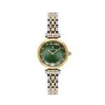 Womens Two-tone Crystal Accent Watch With Green Sunray Dial